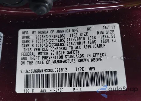 2013 Honda Cr-V Lx from USA, damaged, VIN 5J6RM4H33DL076912